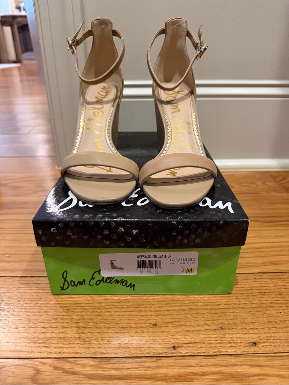 Sam Edelman Nude Ankle-Strap Open-Toe Wedges